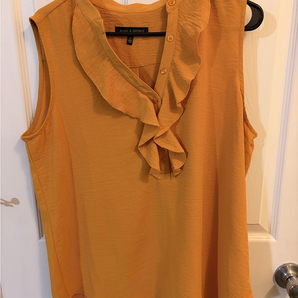 Sleek & Demand Women's Sleeveless Ruffle Blouse - Mustard